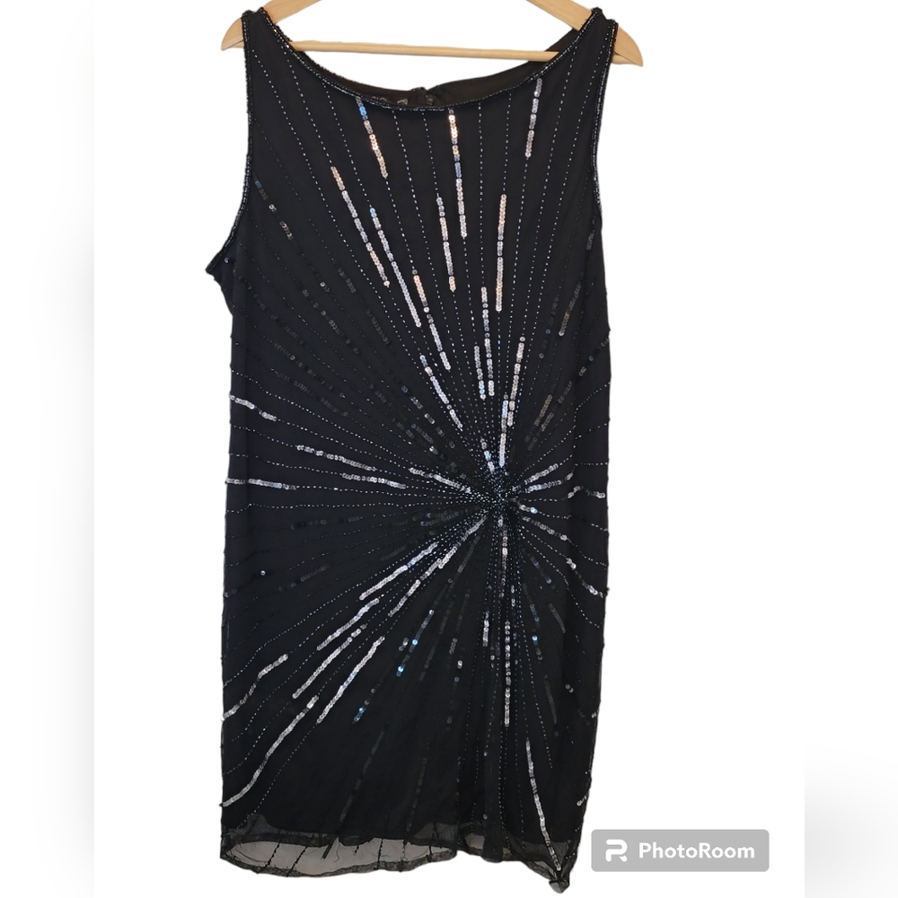 Vintage Pisarro Nights Black Beaded and Embellished Midi Dress Size 14